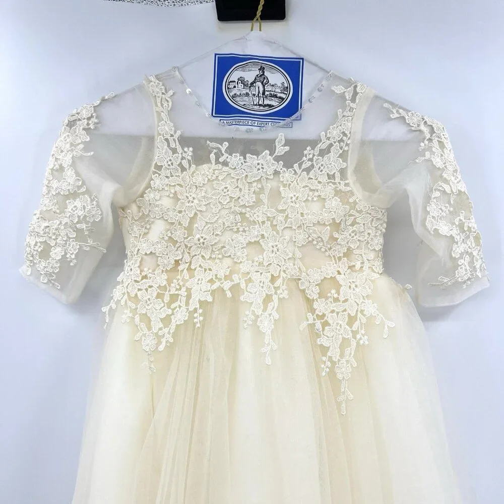 Flower Girl Lace Tulle Ivory Full Length Gown Toddler 5 - Picture 2 of 7